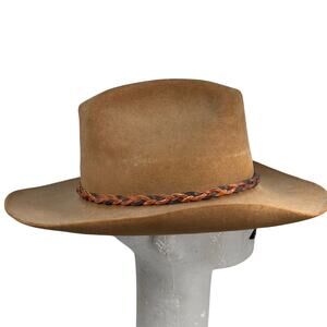Knox Weekend Roundup Brown Felt Western Hat Braided Leather Band 21.5" Round